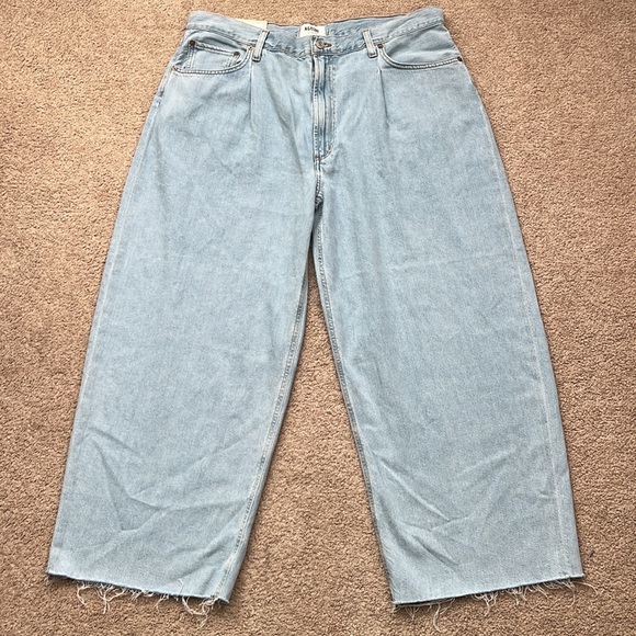 NWT Agolde Dagna High Rise Baggy Pleated Wide Leg Crop Pivot Wash Jeans Size 33 - Picture 2 of 11